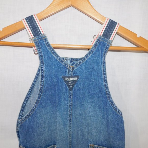 Oshkosh B'gosh Boys 2T Blue Denim Carpenter Overall Blue Red Straps - Picture 6 of 7